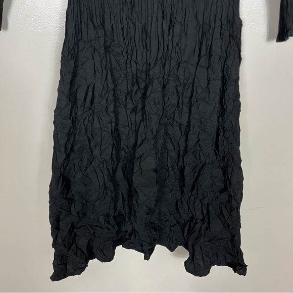 Alquema Crinkle Dress Size 1 (6 8 10) Midi 3/4 Sleeve Button Black - Picture 8 of 12